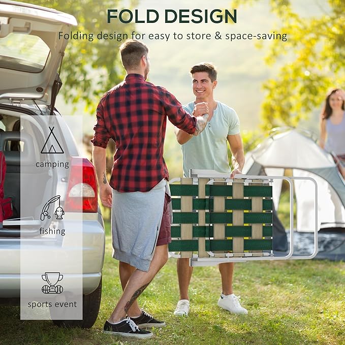 Outsunny Set of 2 Patio Folding Chairs Classic Outdoor Camping Chairs Portable Lawn Chair Set for Camping Garden Pool Beach Backyard with Armrests Green