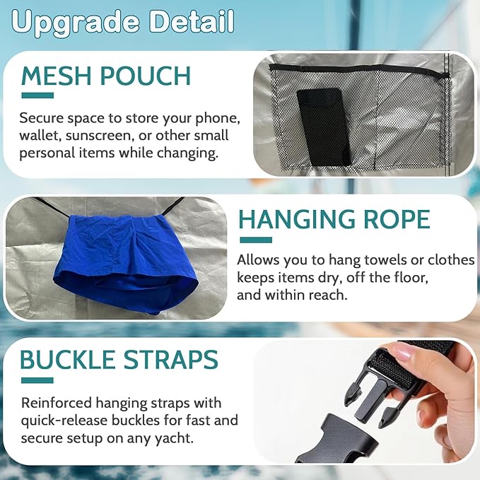Privacy Curtain Tent for Boats 420D Hanging Changing Room &amp Shower Awning for Pontoon Waterproof Portable Shower Awning Under Bimini Top with Built in Mesh Bag 30 L x 27 W x 72 H