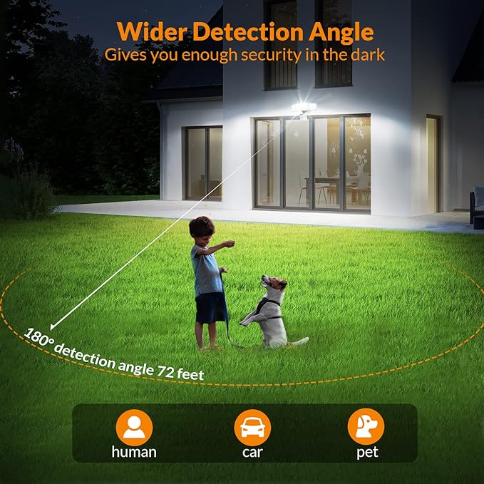 LEPOWER 1600LM LED Solar Security Lights Motion Outdoor Motion Sensor Light 5500K White Light IP65 Waterproof Outdoor Flood Solar Light with 3 Adjustable Head for Yard Garage（White）