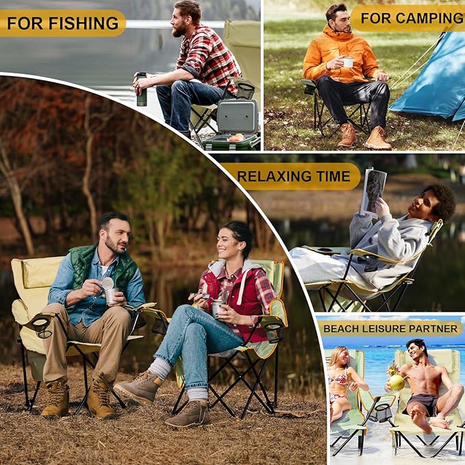 YOUNG WOOD Camping Lounge Chair Portable Reclining Camping Chair with Foot Rest Folding Camping Chair for Adults Headrest &amp Storage Bag Mesh Recliner with Backpack 330lbs Weight CapacityGree