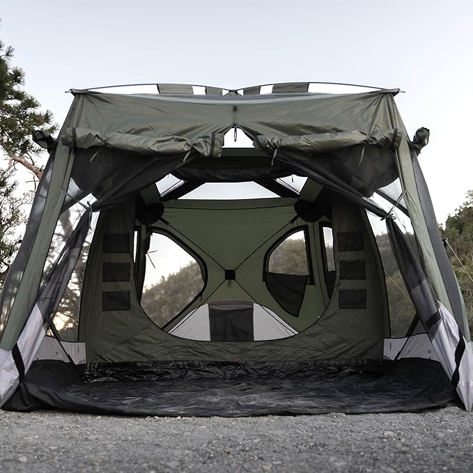 Gazelle Tents™ T4 Tandem Hub Tent Easy 90 Second Set-Up Waterproof UV Resistant Convertible Screen Room Removable Floor 4-8 Person Alpine Green 78 x 94 x 165 GT450GR