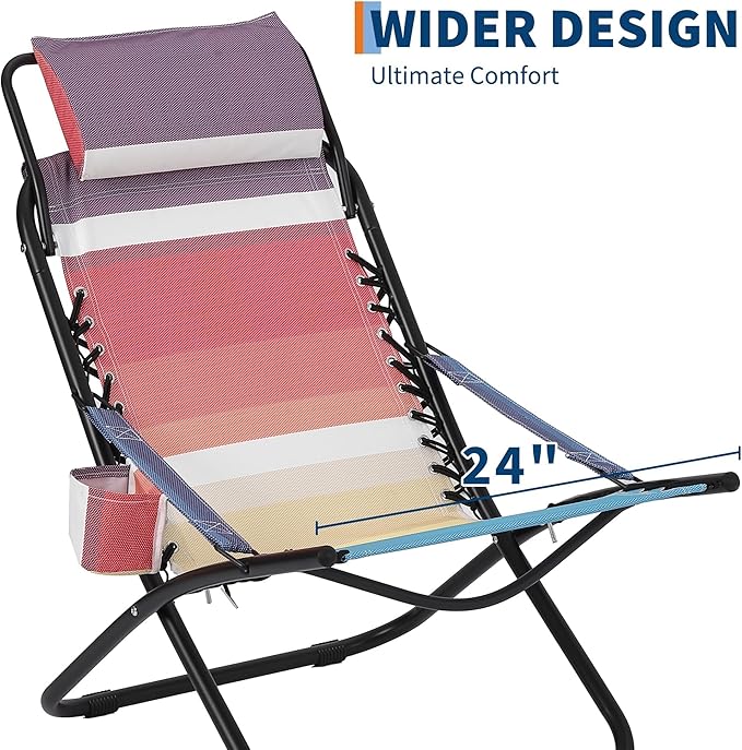 Camping Chair Portable Beach Chair with Headrest Heavy Duty Steel Frame Lightweight Portable Foldable Recliner for Outdoor Camp Travel Picnic Festival Hiking Backpacking