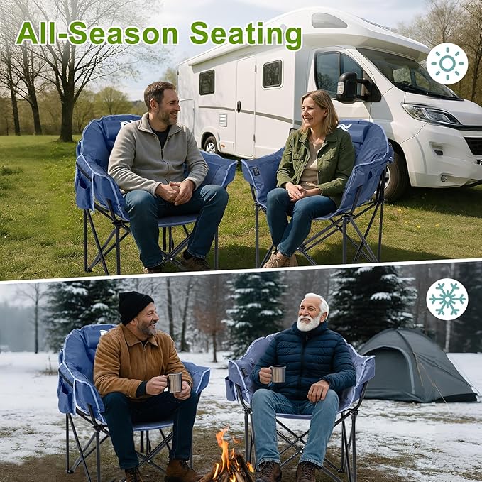 Slsy Oversized Heated Camping Chairs 2-Pack Heated Folding Moon Chairs with 3 Heat Levels Heavy Duty Portable Lawn Chairs for Outdoor Patio Picnic and Lounge