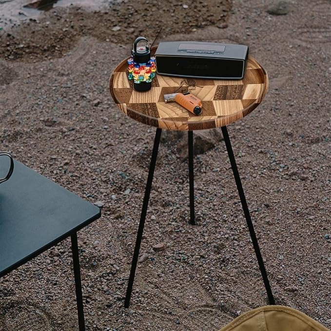 Camp Table Mini Portable Round Aluminum Alloy Outdoor Camping Table for Self-Driving Beach Fishing and Travel (Brown)