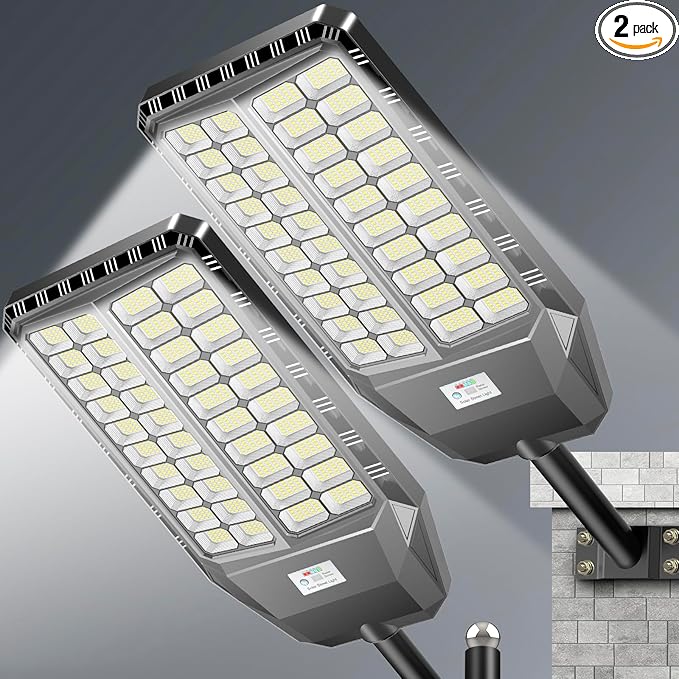 10000W Pro Large Solar Street Lights Outdoor with Thickened Shell Commercial Grade Street Light Dusk to Dawn Motion Sensor Solar Security Flood Light Waterproof for Yard Driveway Parking - 2 Pack