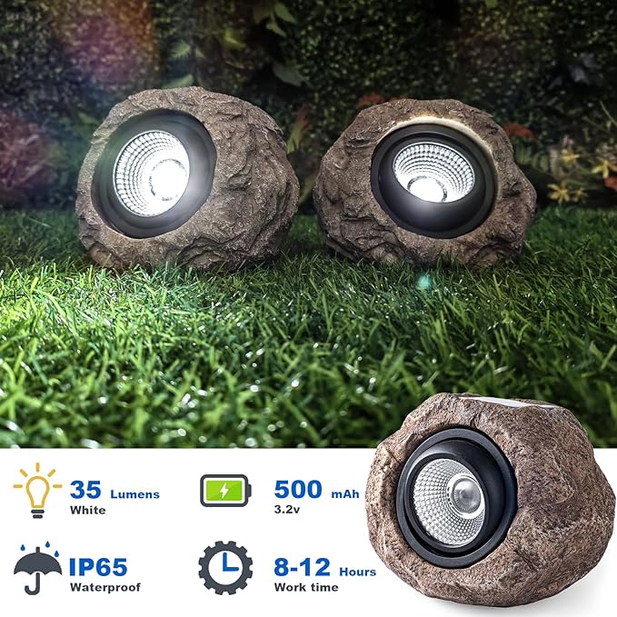 Solar Rock Lights 4 Pack Solar Powered Waterproof LED Spotlights Decorative for Outdoor Garden Pathway Walkway Yard Landscape Patio (Cool White)