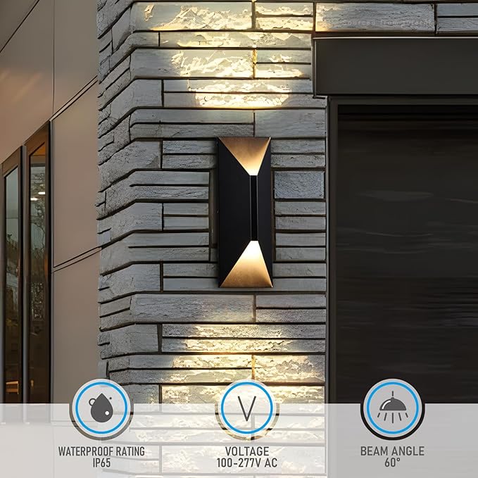 LEONLITE Dimmable LED Up Down Wall Light 100-277V CRI 90+ IP65 Waterproof 10%-100% Dimmable for Commercial Outdoor 14 Inch Modern Porch Light 3000K Pack of 2