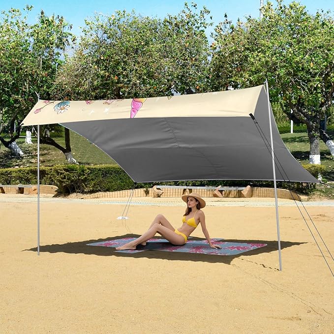 Bolaz Beach Canopy Tent Sun Shade9'×10.5' Large Family Beach Shade UPF50+- Outdoor Shade for Camping Trips FishingCute Sloth with Coffee