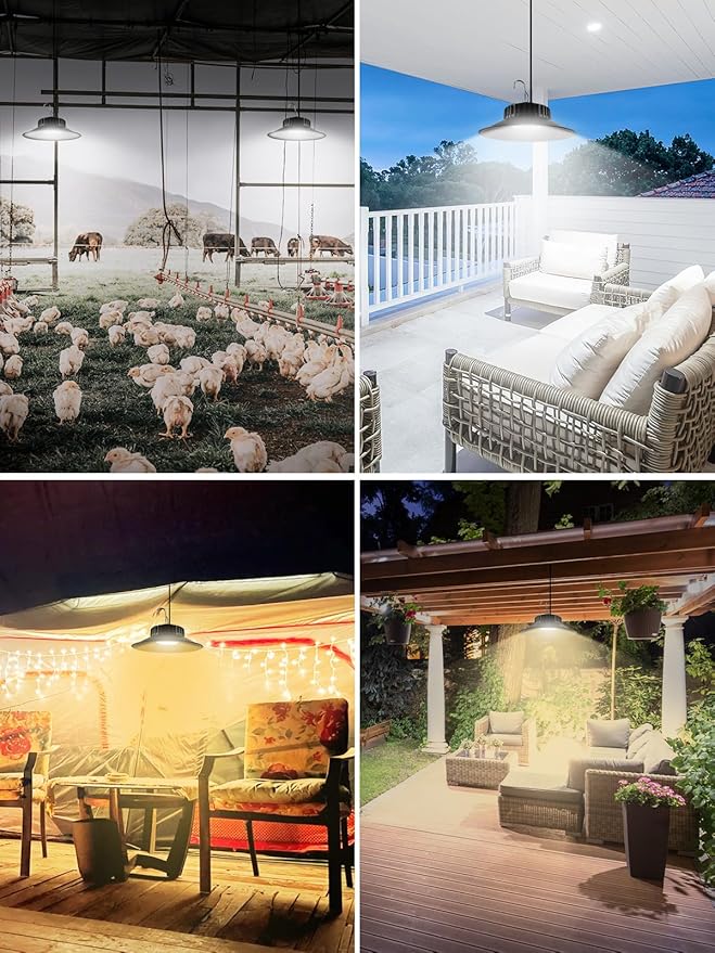 T-SUN Solar Pendant Light Outdoor 4 Pack Solar Shed Lights Indoor with Remote Control IP65 Waterproof Shop Light 3000K/4000K/6000K Perfect for Barn Chicken Coop Garage Courtyard Balcony