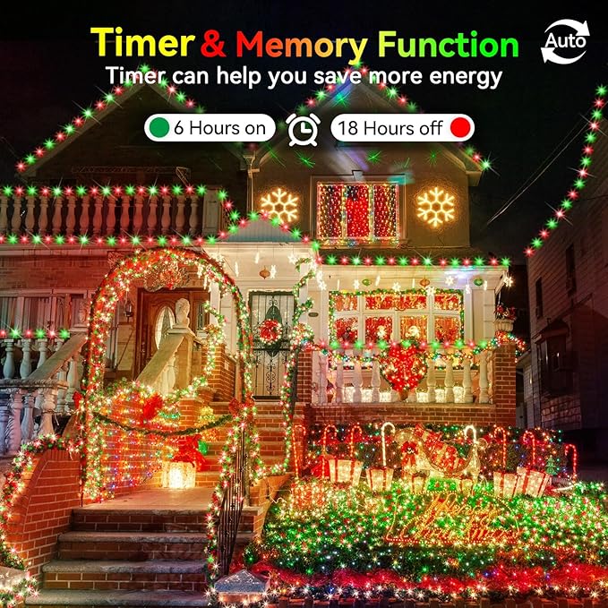 Hezbjiti 2 Pack 1000 LED 403 FT Christmas String Lights Outdoor 8 Lighting Modes IP44 Waterproof Fairy Lights with Timer and Dimmable Function for Party Tree Decorations (Red+Green Clear Wire)