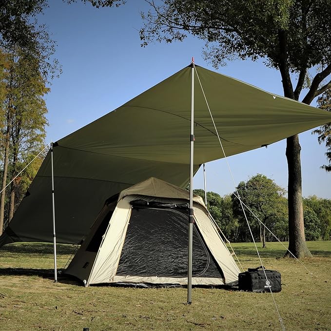 REDCAMP Large 10x17ft Waterproof Camping Tarp Portable Hammock Rain Fly with 4 Adjustable Poles 8 Guy Lines &amp Stakes Backpacking Tent Shelter for Camping Hiking Beach (4 Poles)