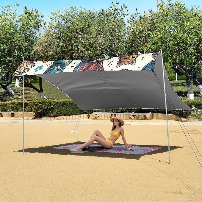 Cat Breed Kitten Graffiti Dog Paw Camping Sun Shelter Beach Tent Portable Beach Sun Shade Outdoor Canopy for Camping Trips Fishing Picnic