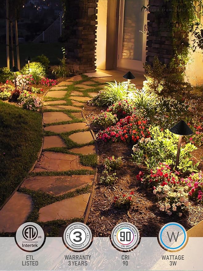 LEONLITE LED Landscape Path Light 3W 147LM 12-24V AC/DC ETL CRI90+ Wired Outdoor LED Walkway Light Unique Vintage Golden Edge Aluminum Construction Low Voltage Pathway Lights 3000K Pack of 4