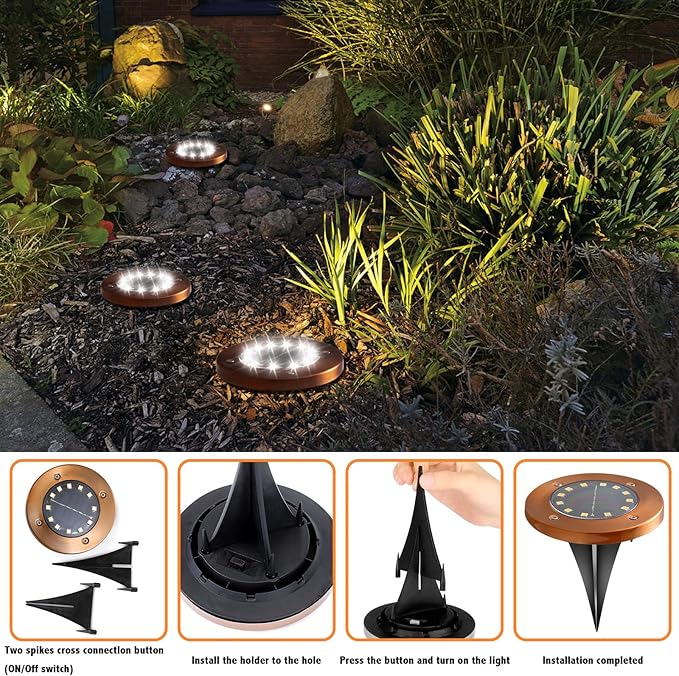 HOFLY Outdoor In-Ground Solar Landscape Lights - 8 Pack 12 LED White Light for Pathway Yard Patio Walkway