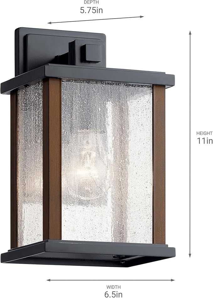 Kichler Marimount 11 1 Light Outdoor Wall Light with Clear Ribbed Glass in Black