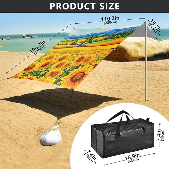 Sunflower Flower FloralCamping Sun Shelters 9.2 x 10.5 FT Beach Canopy Tent Sun Shade with Carrying Bag for Camping Trips Fishing Backyard Fun or Picnics 21341236