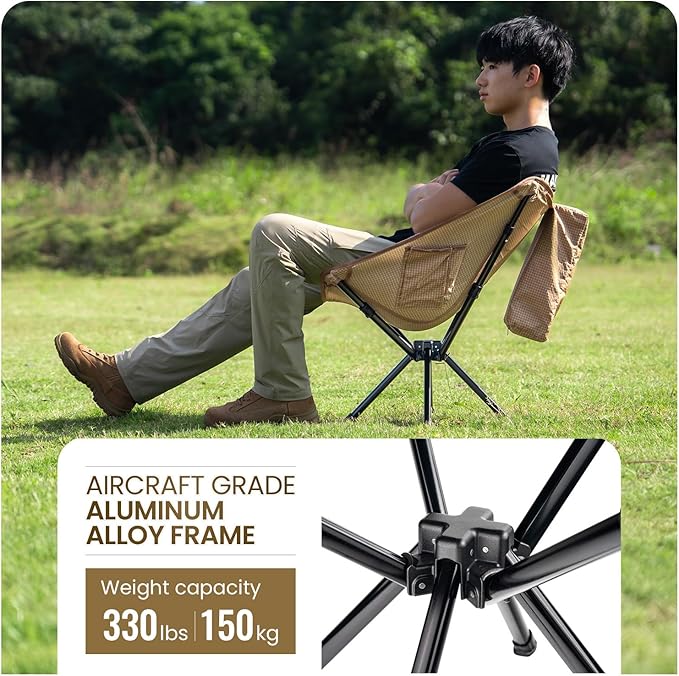ONETIGRIS Forrest Camping Chair Set Up in Seconds Lightweight Folding Chair for Backpacking Hiking Beach Lawn Travel Support 330 lbs (Coyote Brown)