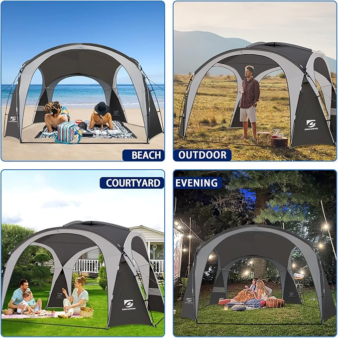 Beach Tent 12 X 12ft Large UPF50+ Pop Up Canopy with 2-Pcs Side Wall Sun Shelter Rainproof Waterproof for Camping Trips Backyard Fun Fishing Parties Or Picnics(Gary)
