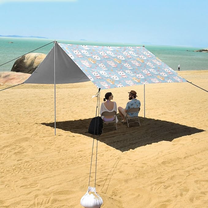 ALAZA Cute Kitten Cats Hearts Beach Tent Sun Shelter UPF50+ Protection Beach Shade Canopy w/ 4 Sandbags for Outdoor Camping Fishing Backyard Fun Picnic 10x9 ft