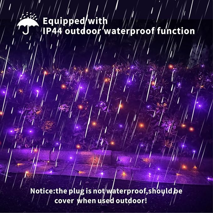 LED Christmas Net Lights Outdoor UL Certified 144LED 6ftx6ft Black Wire Connectable Waterproof Mesh Light for Christmas Party Yard Shrubs and Bushes Decorations (Orange and Purple)
