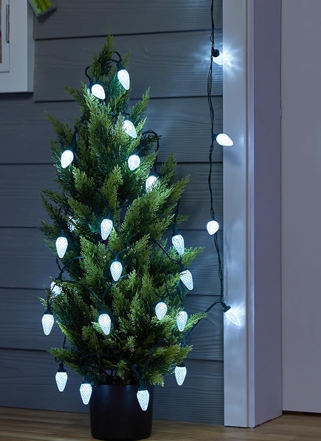 C9 LED Christmas Lights Outdoor 81 Feet 100 LED String Light with Timer &amp 8 Lighting Mode Waterproof Commercial Grade Christmas Tree Lights for Outside Indoor Roofline Patio Pure White|2 Pack