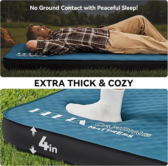 HEETA Self Inflating Sleeping Pad with Electric Pump 4 Ultra Thick Memory Foam Camping Mattress 9.5 R-Value Insulated Sleeping Mat Easy to Inflate &amp Deflate for Camping Car Travel Tent Cot Bed