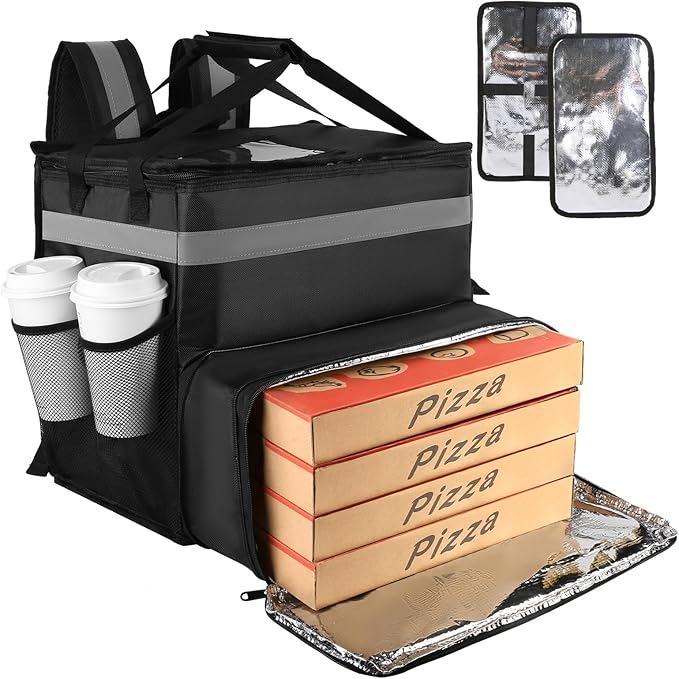Food Delivery BagLarge Insulated Backpack for Doordash/Uber Eeats Expandable Cooler Bags for Bike/Motorcycle with Reflective Strip and Cup HoldersReusable Pizza Food Delivery Bag with Hand Straps