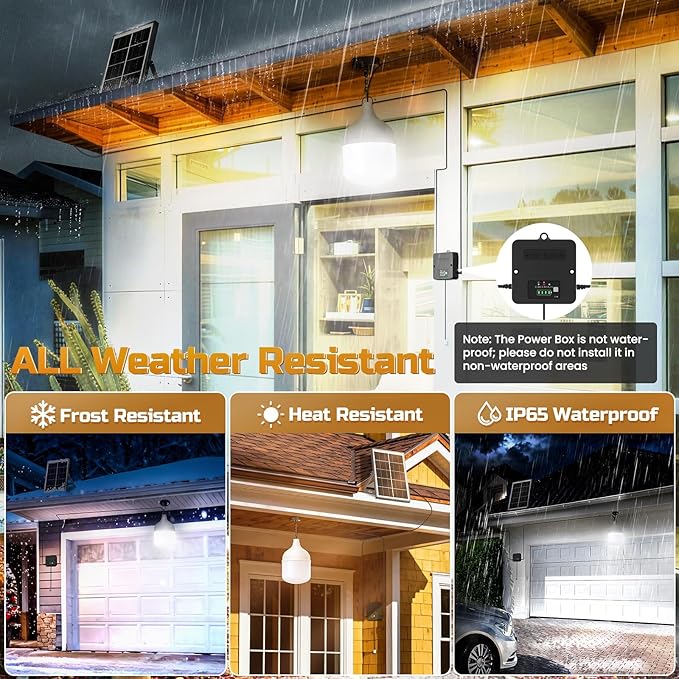Solar Shed Light Indoor Outdoor 2200LM Pendant Light Daytime Available with Pull String Dusk to Dawn Solar Indoor Lights 3 Lighting Modes IP65 Waterproof for Barn Gazebo Shop Garage