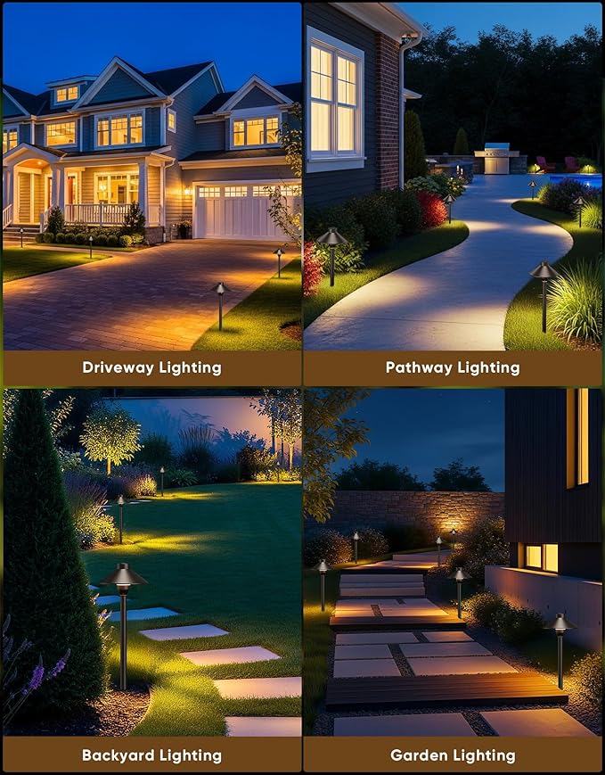 PARTPHONER Low Voltage Landscape Lighting 6-Pack Aluminum 12V Pathway Lights with G4 Bulbs Waterproof Oil Rubbed Bronze Color Wired Path Lights with Connectors for Walkway Yard Garden