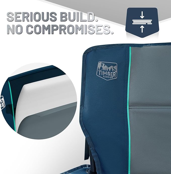 Timber Ridge Oversized Folding Camping Chair for Adults Support 550 LBS Heavy Duty Chairs with Cup Holder Side Pocket for Camping Lawn Picnic 2 Pack(Navy)