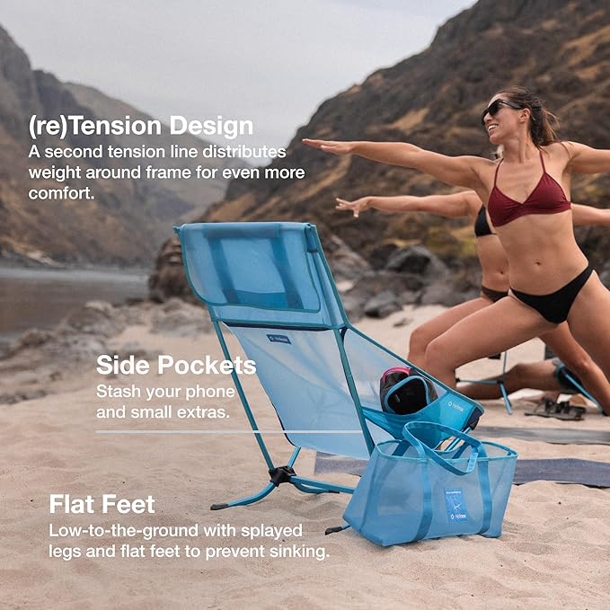 Helinox Beach Chair (re) Packable Outdoor Furniture Summer Vacation Seat Lightweight Foldable Comfort Flat Feet Prevent Sinking in Sand Sustainable Materials Weighing 3.75 lbs(1.7 kg) Black