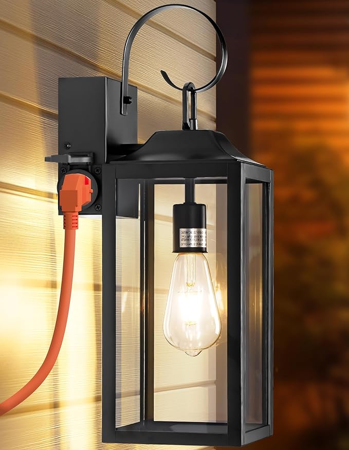 19 Large Outdoor Light Fixture with Outlet Black Outdoor Wall Lights with Outlet Exterior Lighting Fixtures Outside Lights for House Wall Mount Waterproof Wall Sconce Lamp for Front Door Garage