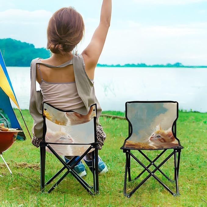 Heads-up Cat Portable Camping Chairs Folding Chair - Durable Oxford Fabric Lightweight Iron Frame Easy Fold Design - Ideal for Outdoor Activities Camping Fishing and Travel
