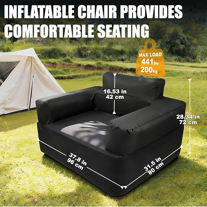 Inflatable Chair for Camping Portable Inflatable Couch Blow Up Couch with Built in Pump Slouch Couch Inflatable Sofa Air Sofa for Outdoor Glamping Backyard Patio Home Use Travel Waterproof
