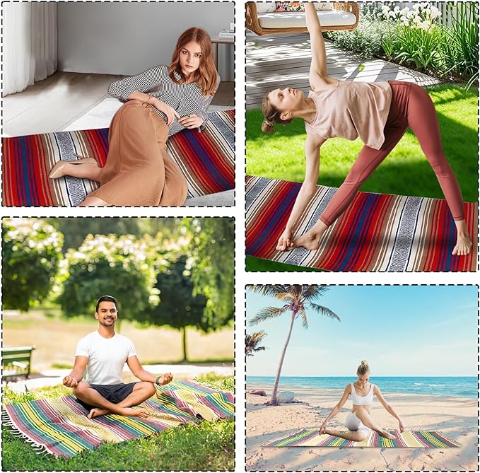 3 Pcs Mexican Blanket Bulk 45 x 70 Inch Yoga Blanket Large Cotton Outdoor Camping Blankets with Fringed for Outdoor Beach Picnic Home Decor