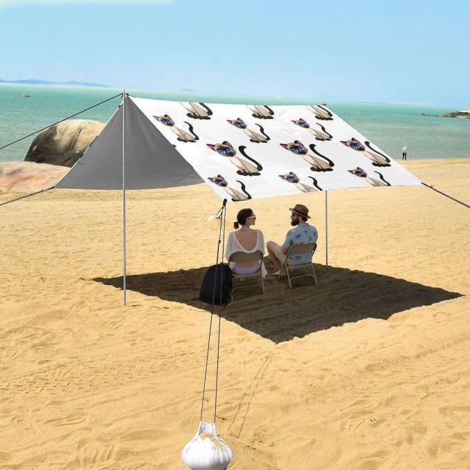 Camping Sun Shelters Cute Blue Eyes Siamese Cat Beach Canopy 126 * 110.2in