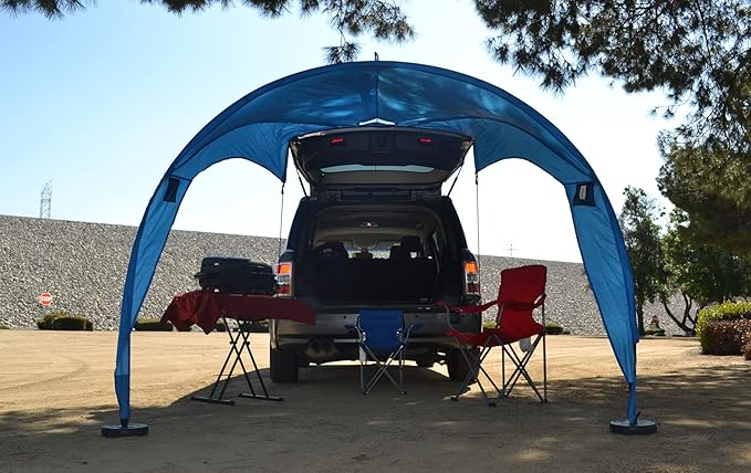 Eurow Tail Gator Sunshade Portable Vehicle Canopy 8x8 FT SUV Liftgate Shade Tent for Tailgating Beach or Outdoor Events Waterproof Shelter with Fiberglass Frame Carry Bag &amp Accessories Includ
