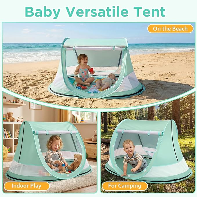 Baby Beach Tent Pop Up Beach Tent Sun Shade for Beach UPF 50+ UV Protection Sun Shelters for Infants with Carry Bag for Outdoor Travel Camping(Green)