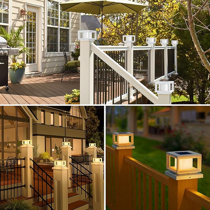 Mlambert 4 Pack Solar Post Lights Outdoor Waterproof Fence Cap for Deck 4x4 6x6 Wooden Vinyl Outdoor Lights with Shinning Effect White