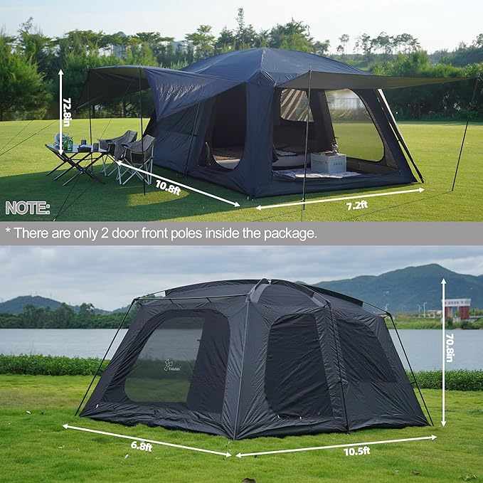 Vidalido 4-6 Person Camping Tent with 3 Door 2 Room Large Family Cabin Tents Double Layer Waterproof Portable Glamping Tent Big Tents for Outdoor Camping Hiking and Backpacking