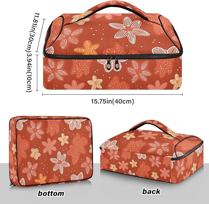 Casserole Carrier Stars and FlowerInsulated Casserole Carrier for Hot or Cold Food Thermal Lunch Tote for Potluck Parties Picnic Beach Fits 9 x 13 Inches Baking Dish