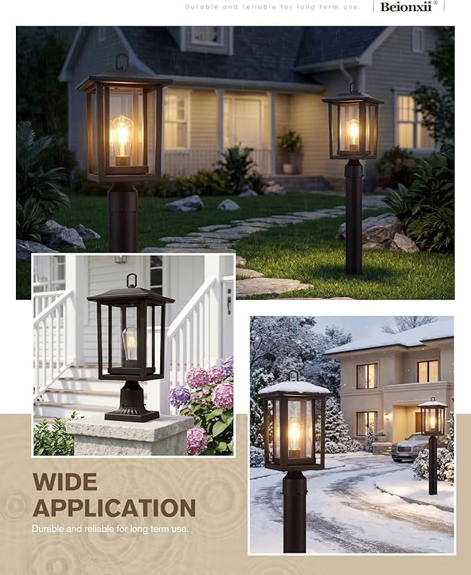 Beionxii Oil Rubbed Bronze Outdoor Post Lights 2 Pack 19In Lamp Post Light Fixture for Outside with Pier Mount Base Waterproof Aluminum HousingORB Column Mount Light(Hardwired 120V)BXA197-P-2P-ORB