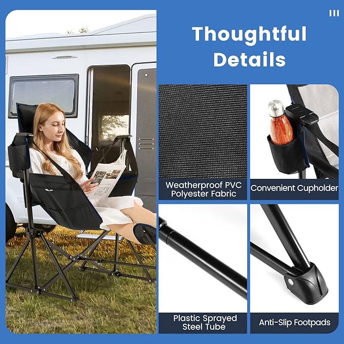 HAPPYGRILL Hammock Camping Chair Folding Camping Swinging Chair with Retractable Footrest Cozy Head Pillow Carrying Bag Portable Lightweight Rocking Chair for Camping Fishing Picnic