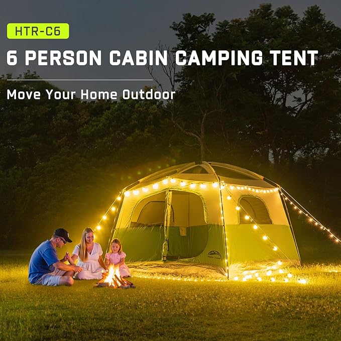Happy Travel Tent 6 Person Tents for Camping Waterproof Easy Setup Camping Tent with Rainfly Portable Large Family Cabin Tent with 5 Large Mesh Windows and Carry Bag for Outdoor Camping &amp Hiking