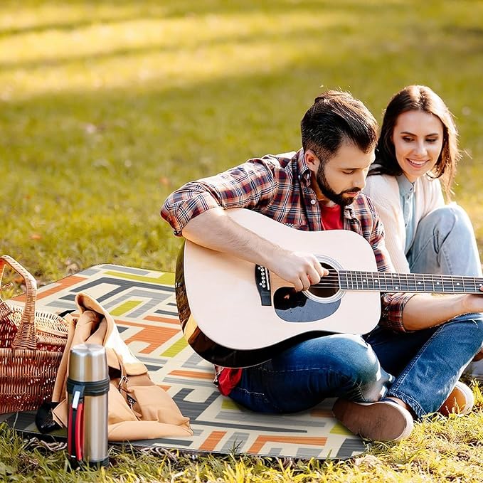 Colorful Retro Mid Century Modern Atomic Pattern Waterproof Outdoor Picnic Blanket Sandproof Beach Mat for Camping Hiking Grass Travelling