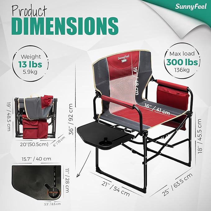 SUNNYFEEL Camping Directors Chair Heavy DutyOversized Portable Folding Chair with Side Table Pocket for Beach FishingTripPicnicLawnConcert Outdoor Foldable Camp Chairs