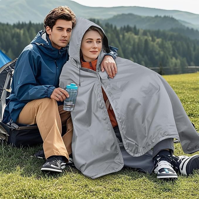 Fleece Waterproof Outdoor Blanket - Windproof Stadium Blanket for Camping Picnics and Sports Stay Dry and Comfortable 80x 58(Hoodeed Gray)
