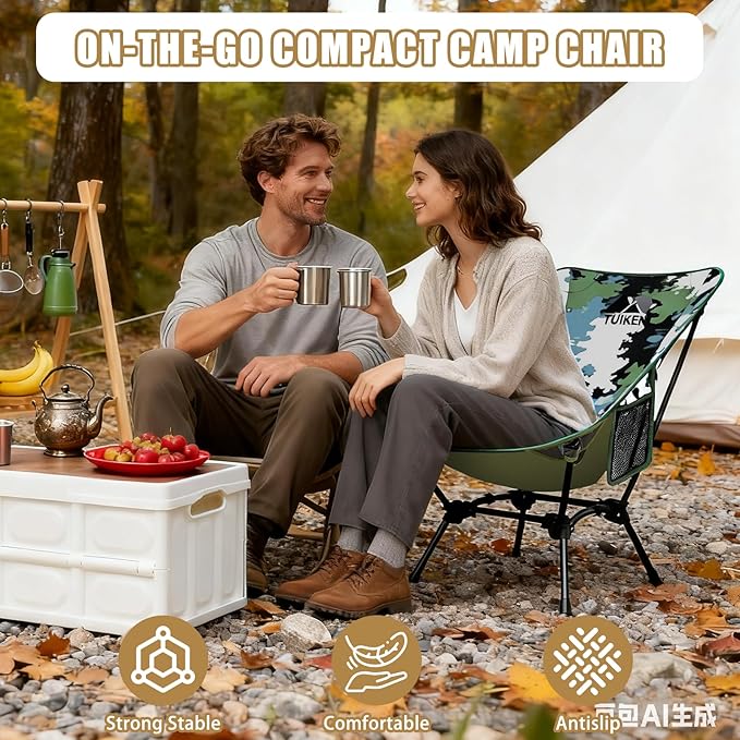 Ultralight Camping Chair Backpacking Chair Portable Camp Chair with Cup Holder &amp Storage Bag Lightweight Compact Folding Chair for Hiking Travel Picnic Mountaineering (Camo)