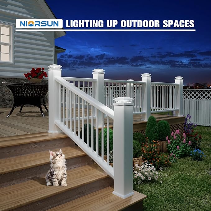 NIORSUN Solar Post Lights Outdoor Fence Post Solar Lights Cool White Waterproof Garden Patio Fence Deck Decor 4x4 Posts Cap Wood Vinyl 5x5 Vinyl White 16 Pack