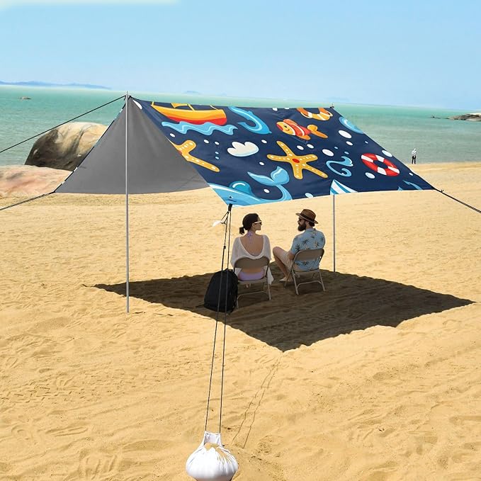 Nautical Seamless Pattern Camping Sun Shelter Beach Tent Portable Beach Sun Shade Outdoor Canopy for Camping Trips Fishing Picnic